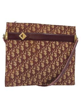 Authentic Christian Dior Trotter Canvas Shoulder Bag Red Gold